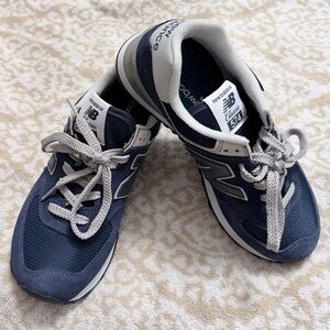 New Balance 574 Blue and White Athletic Shoes gently warn, good condition